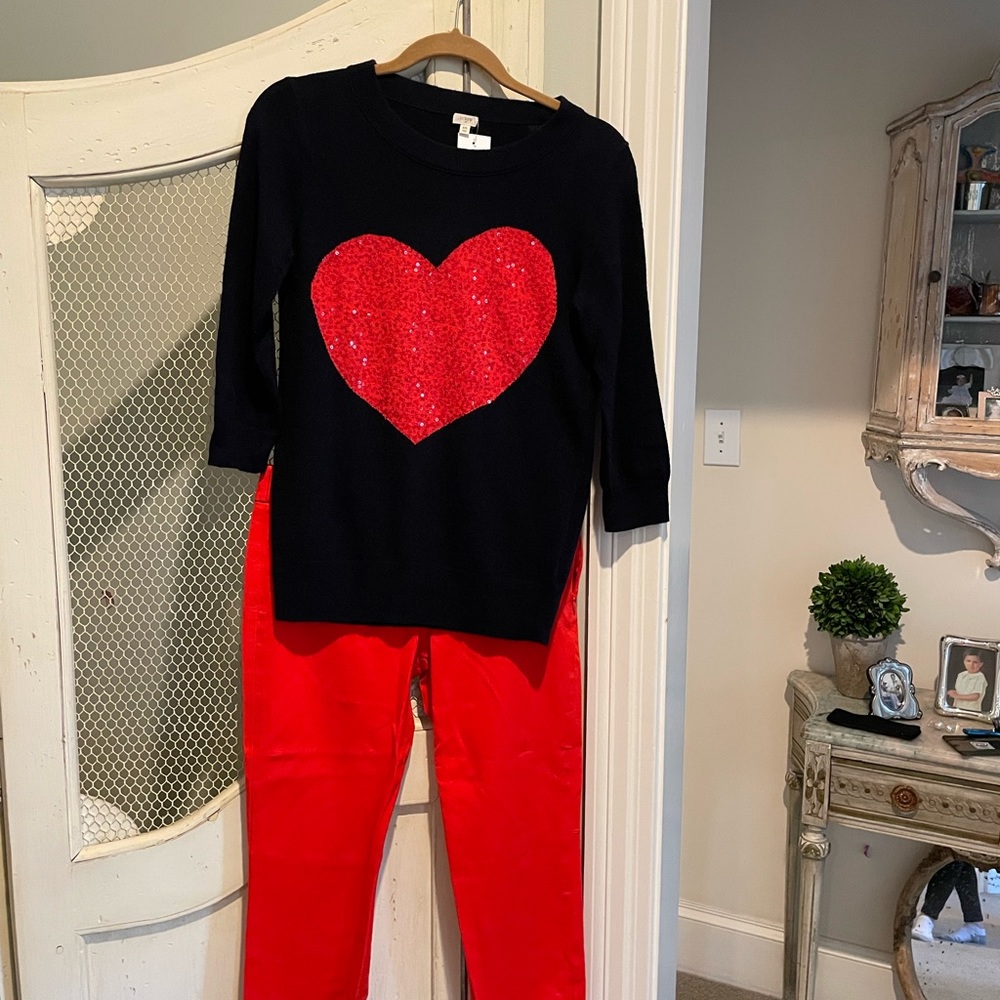 J crew navy sequined heart Charley sweater